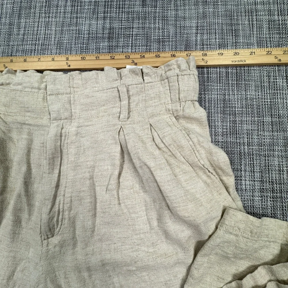 Banana Republic Women's Linen Blend Paperbag Wide Leg Pants Size 14 Beige Stripe